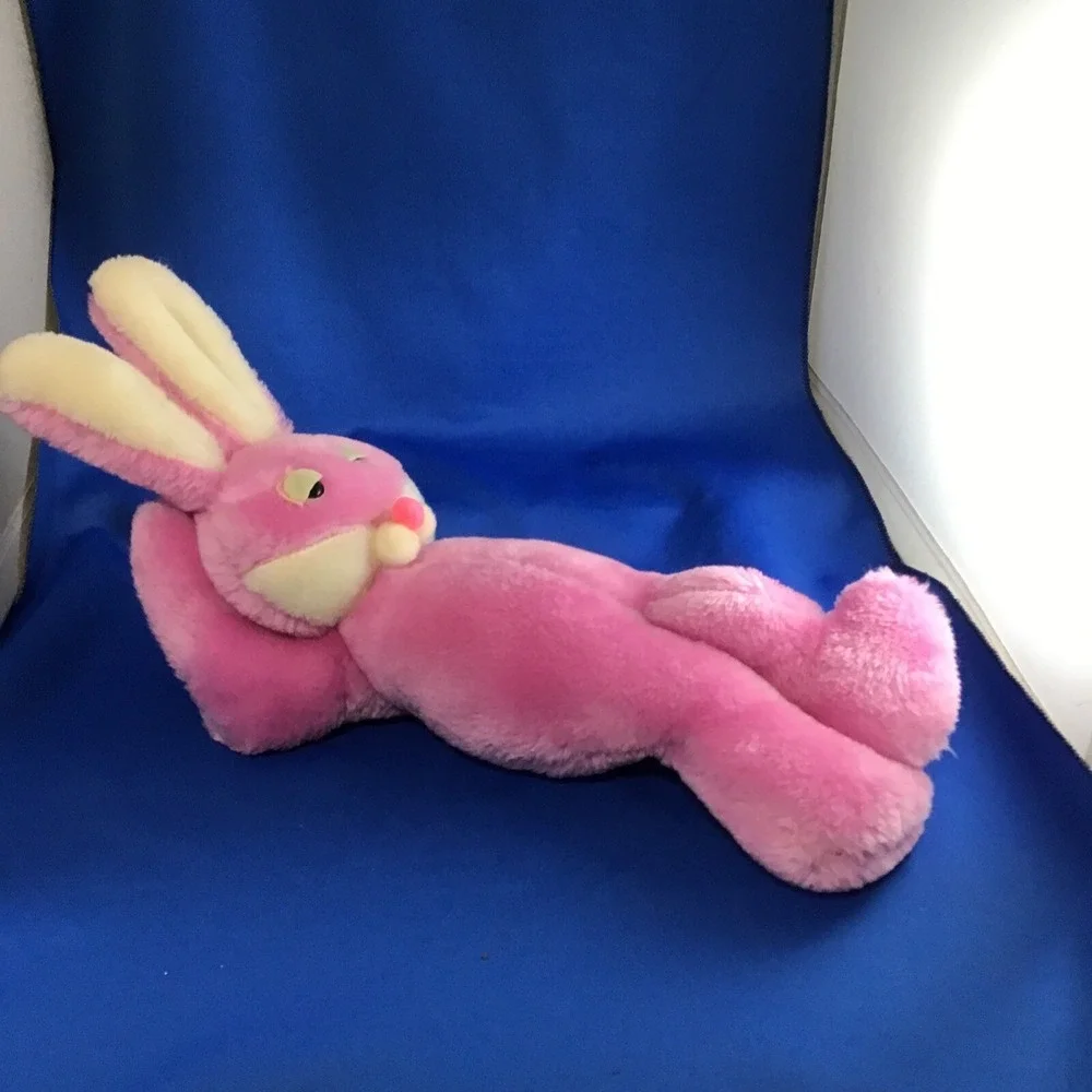 Vtg SUPERIOR TOY & NOVELTY Lounging Pink Bunny Rabbit STUFFED ANIMAL PLUSH 12